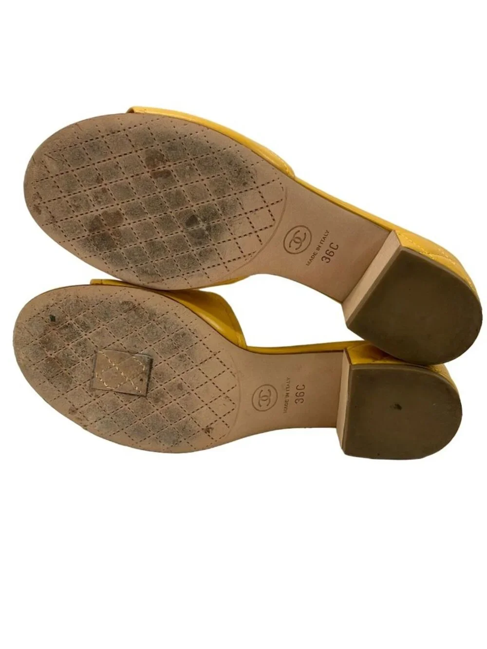 Chanel Mules CC Logo Mustard Chain Quilted Leather